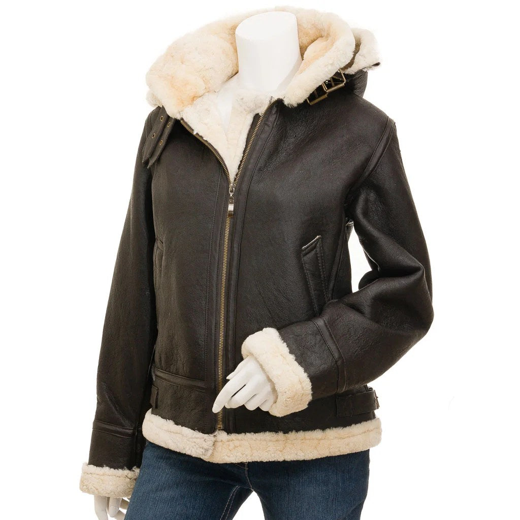 WOMEN BROWN SHEEPSKIN SHEARLING JACKET MELISSA