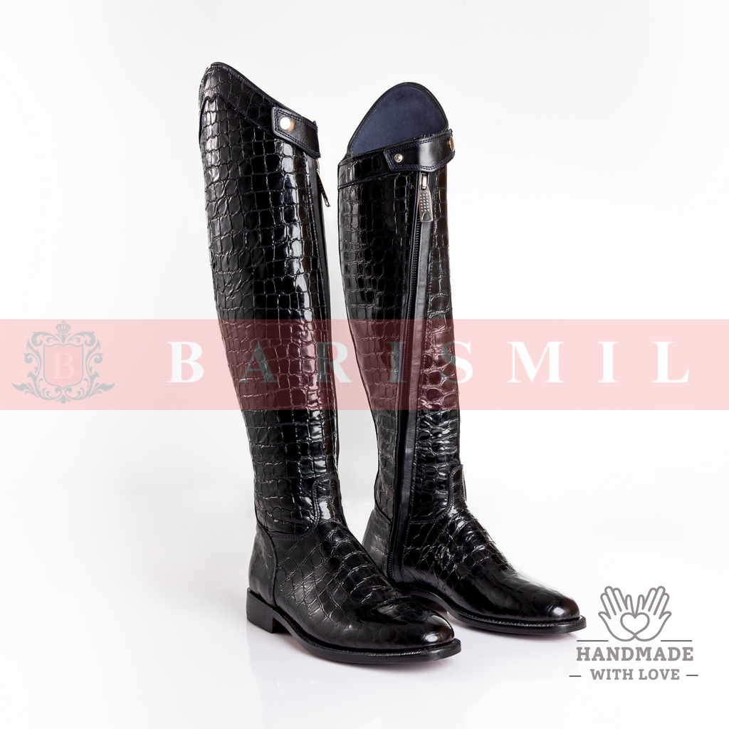 Black Patent Croc Equestrian Riding Boots