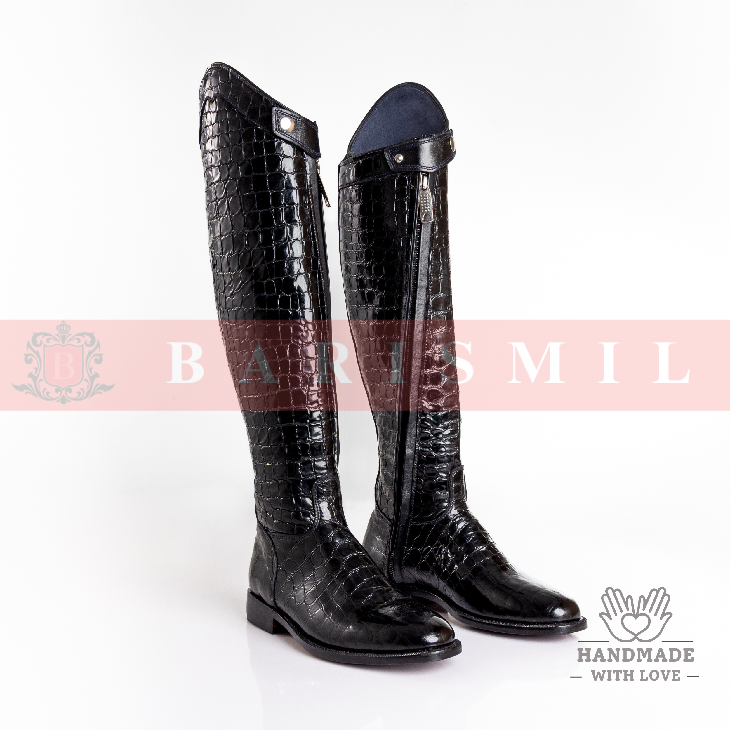 Black Patent Croc Equestrian Riding Boots
