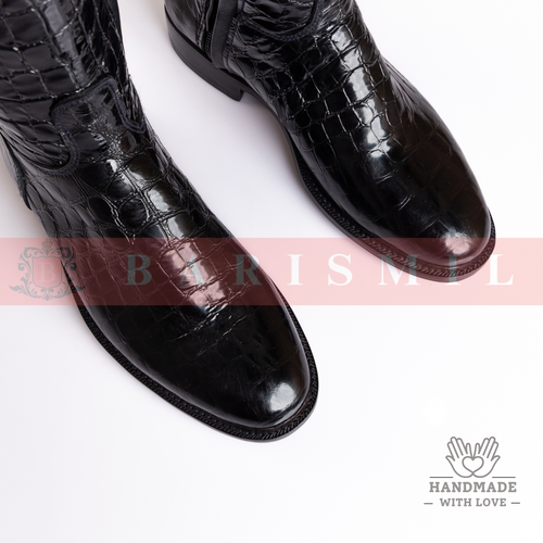 Black Patent Croc Equestrian Riding Boots